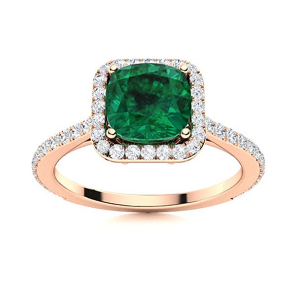 Natural 1.16 CTW Emerald & Diamond Engagement Ring 14K Rose Gold