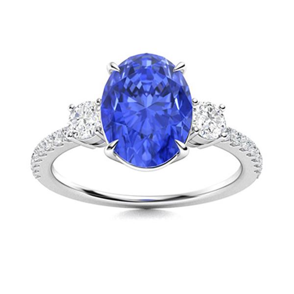 Natural 2.30 CTW Ceylon Sapphire & Diamond Engagement Ring 14K White Gold