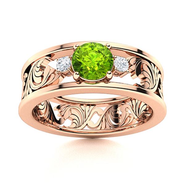 Natural 0.48 CTW Peridot & Diamond Engagement Ring 18K Rose Gold