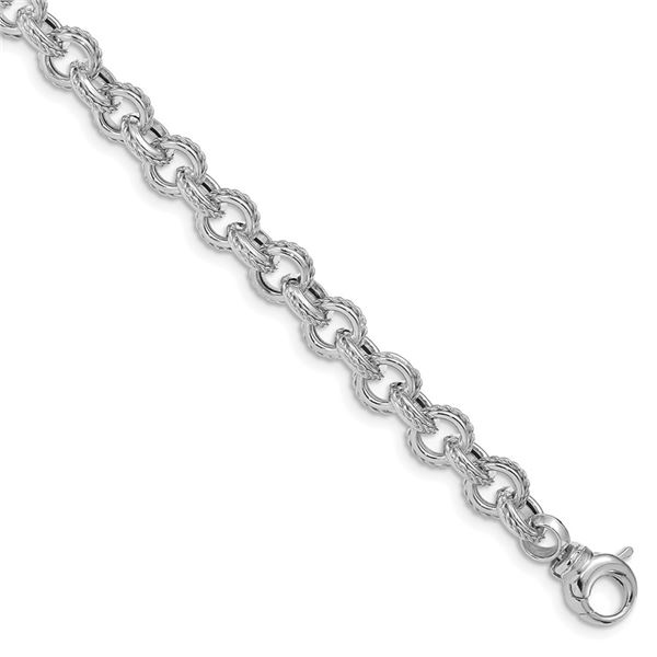 14K White Polished & Textured Fancy Link Bracelet - 7.25 in.