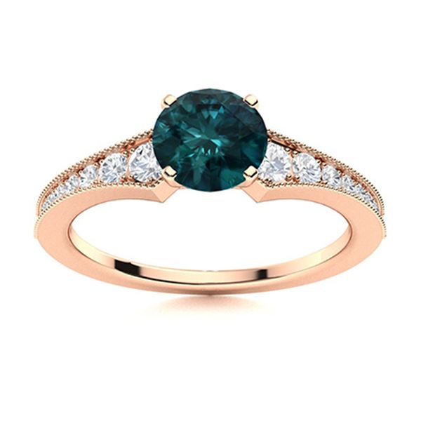 Natural 1.06 CTW Blue & White Diamond Engagement Ring 18K Rose Gold