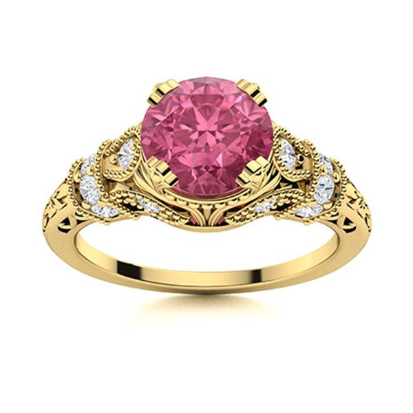 Natural 1.65 CTW Pink Sapphire & Diamond Engagement Ring 14K Yellow Gold