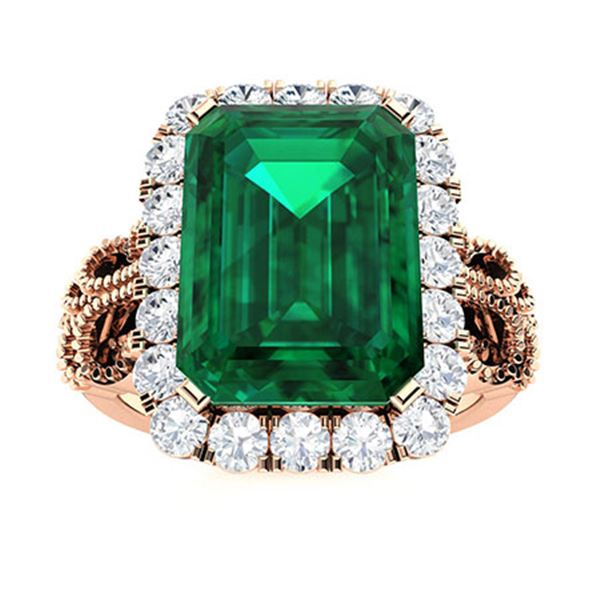 Natural 4.57 CTW Emerald & Diamond Engagement Ring 14K Rose Gold