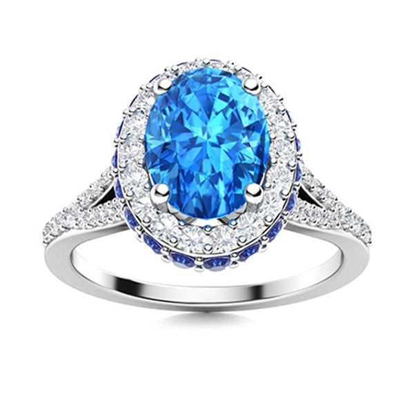 Natural 2.13 CTW Topaz, Sapphire & Diamond Engagement Ring 18K White Gold