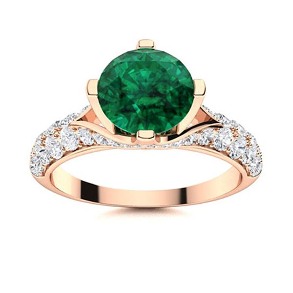 Natural 1.83 CTW Emerald & Diamond Engagement Ring 14K Rose Gold