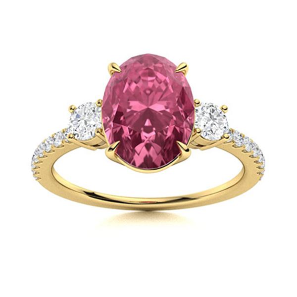 Natural 2.40 CTW Tourmaline & Diamond Engagement Ring 18K Yellow Gold