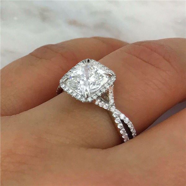 Natural 2.42 CTW Crisscross Cushion Cut Diamond Engagement Ring 14KT White Gold
