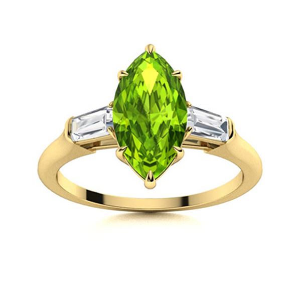 Natural 1.82 CTW Peridot & Diamond Engagement Ring 18K Yellow Gold