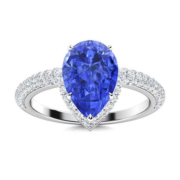 Natural 2.84 CTW Ceylon Sapphire & Diamond Engagement Ring 18K White Gold