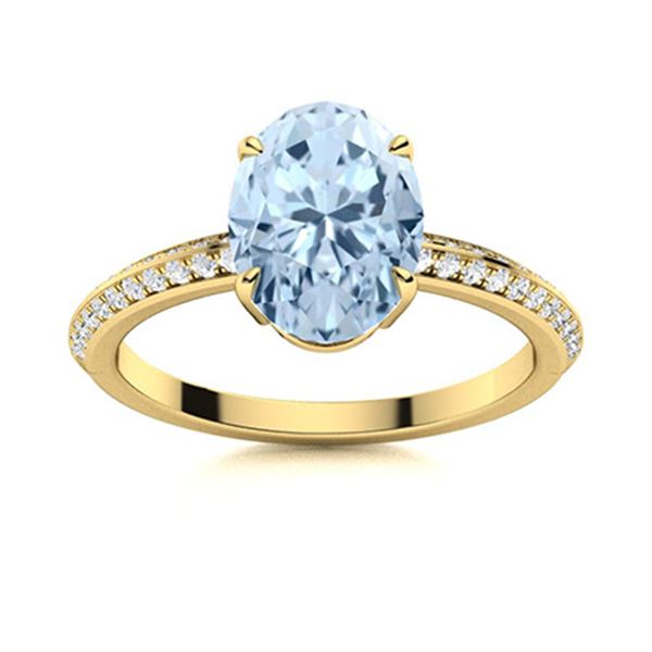 Natural 1.80 CTW Aquamarine & Diamond Engagement Ring 18K Yellow Gold