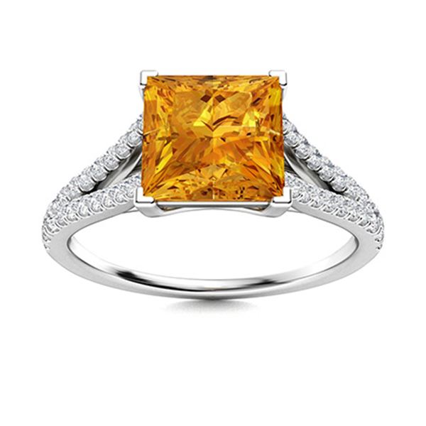 Natural 0.80 CTW Citrine & Diamond Engagement Ring 14K White Gold