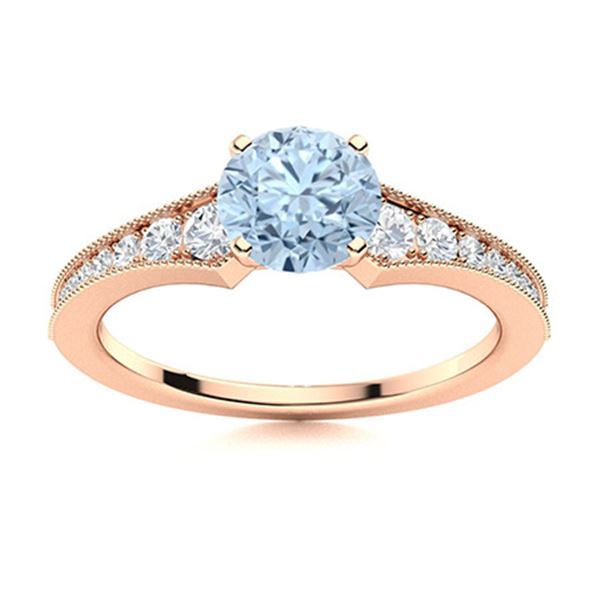Natural 1.45 CTW Aquamarine & Diamond  Engagement Ring 14K Rose Gold