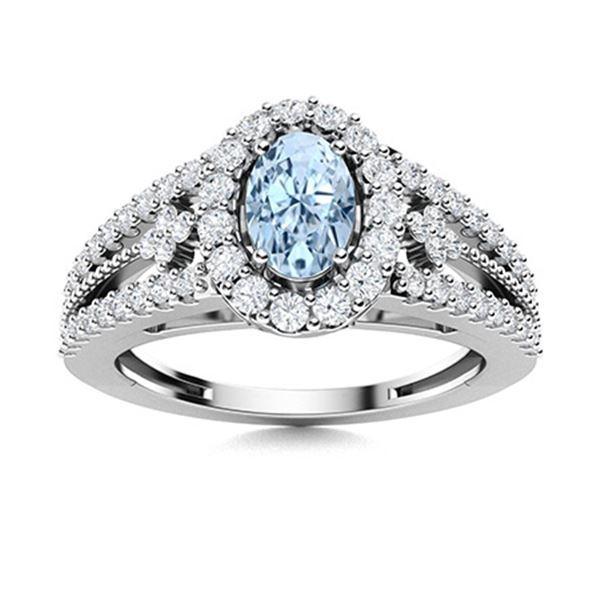 Natural 0.85 CTW Aquamarine & Diamond Engagement Ring 14K White Gold