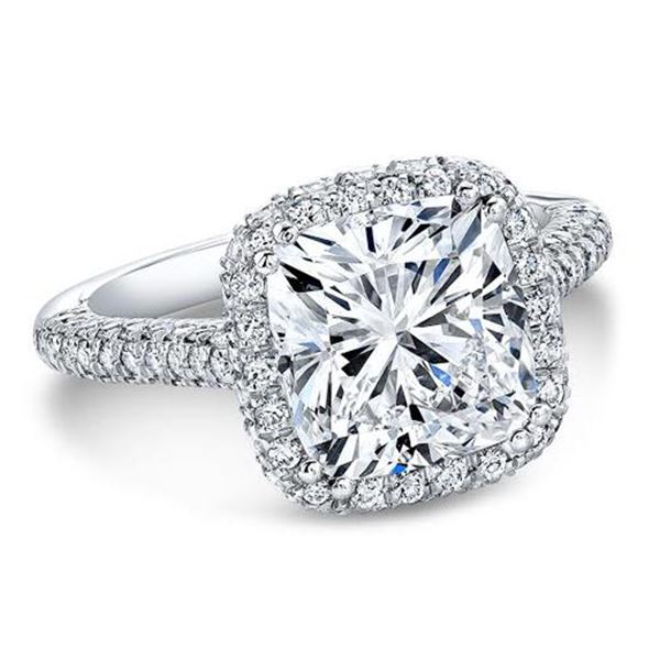 Natural 3.92 CTW Top Side Halo Cushion Cut Diamond Engagement Ring 18KT White Gold