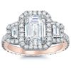 Natural 2.32 CTW Halo Emerald Cut & Trapezoids Diamond Engagement Ring 14KT Rose Gold