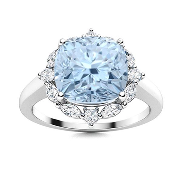 Natural 3.09 CTW Aquamarine & Diamond Engagement Ring 14K White Gold