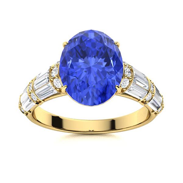 Natural 4.13 CTW Ceylon Sapphire & Diamond Engagement Ring 14K Yellow Gold