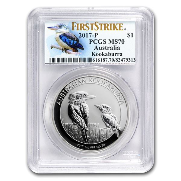 2017 Australia 1 oz Silver Kookaburra MS-70 PCGS (FS, Kook Label)