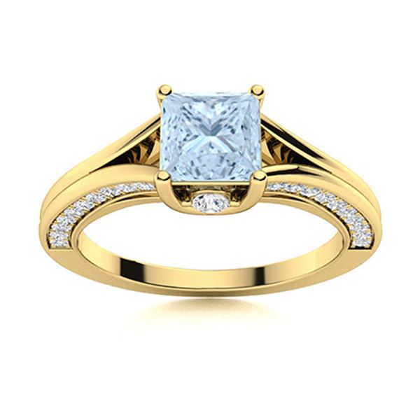 Natural 1.08 CTW Aquamarine & Diamond  Engagement Ring 18K Yellow Gold
