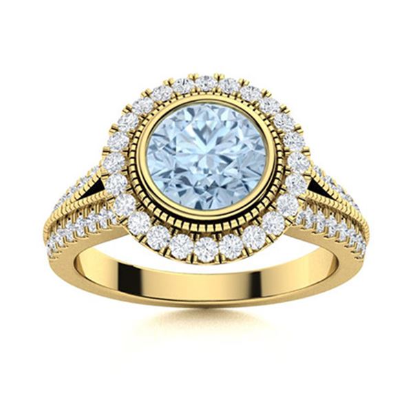 Natural 1.79 CTW Aquamarine & Diamond  Engagement Ring 18K Yellow Gold