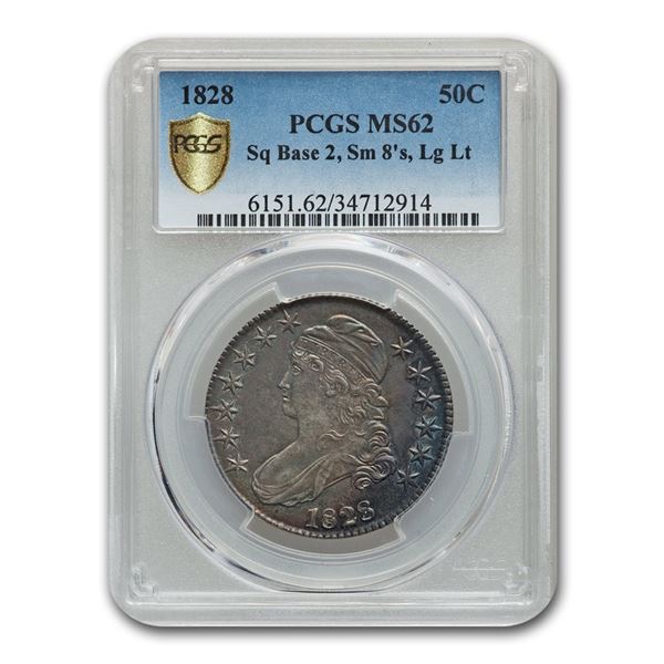 1828 Capped Bust Half Dollar MS-62 PCGS (Sq Base 2, Sm 8's Lg Lt)
