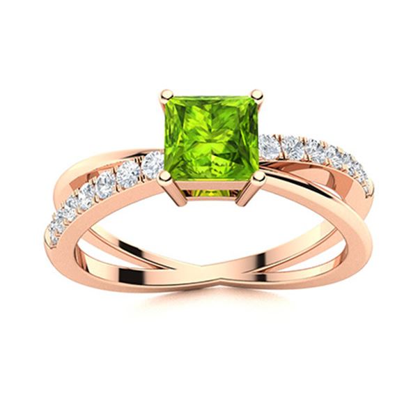 Natural 0.70 CTW Peridot & Diamond Engagement Ring 14K Rose Gold