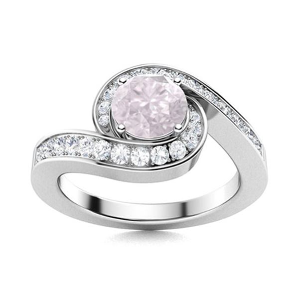 Natural 1.10 CTW Rose Quartz & Diamond Engagement Ring 18K White Gold