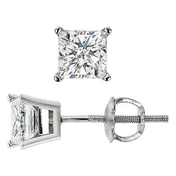 Natural 2.02 CTW Princess Cut Diamond Stud Earrings 14KT White Gold