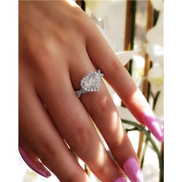 Natural 2.82 CTW Halo Heart Shape Twist Shank Diamond Ring 14KT White Gold