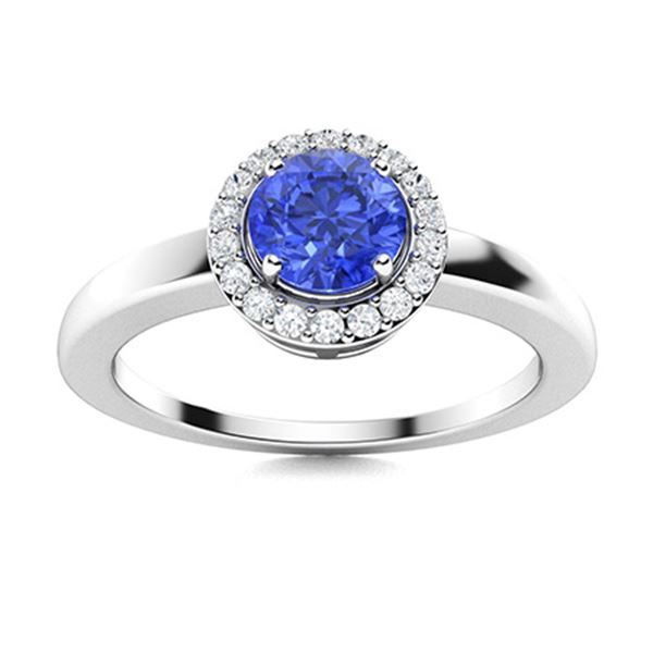 Natural 0.62 CTW Ceylon Sapphire & Diamond Engagement Ring 14K White Gold
