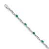 Image 1 : 14K White Gold w/ Diamond and Emerald Linked Bracelet - 7 in.