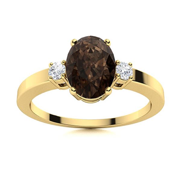 Natural 3.26 CTW Smoky Quartz & Diamond Engagement Ring 18K Yellow Gold