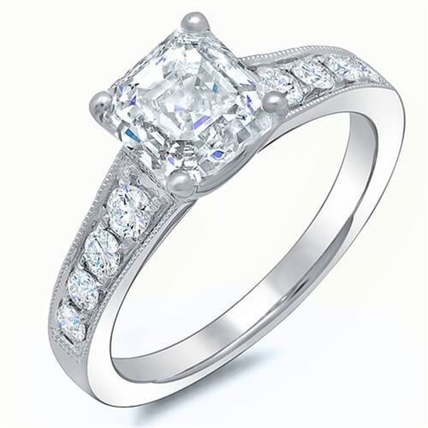 Natural 2.47 CTW Asscher Cut Diamond Engagement Ring 14KT White Gold