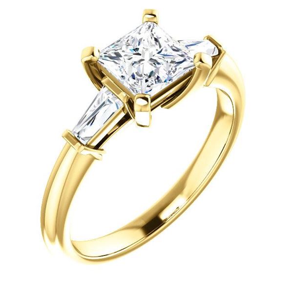 Natural 1.22 CTW Princess Cut & Baguettes 3-Stone Diamond Engagement Ring 18KT Yellow Gold