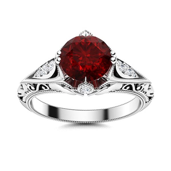 Natural 1.84 CTW Garnet & Diamond Engagement Ring 18K White Gold