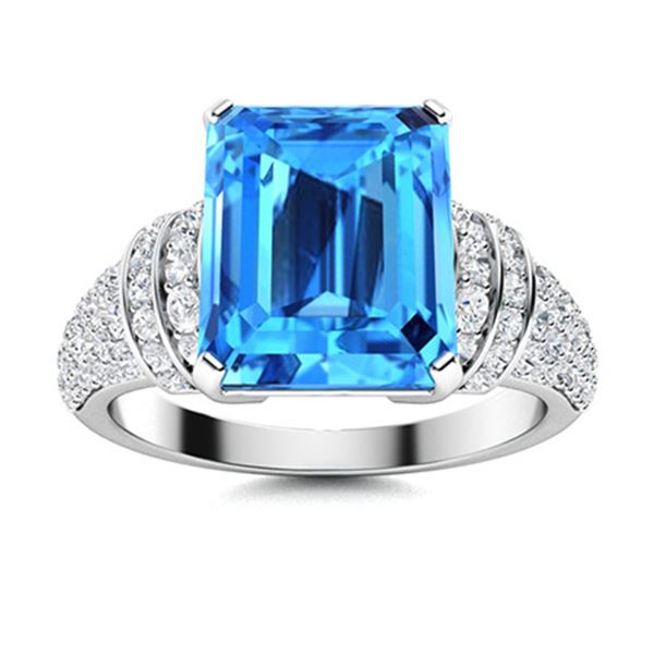 Natural 4.30 CTW Topaz & Diamond Engagement Ring 18K White Gold
