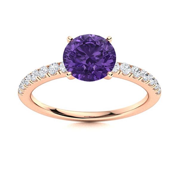 Natural 1.31 CTW Amethyst & Diamond Engagement Ring 18K Rose Gold