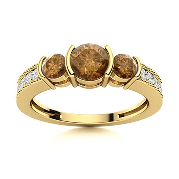 Natural 1.03 CTW Brown & White Diamond Engagement Ring 18K Yellow Gold