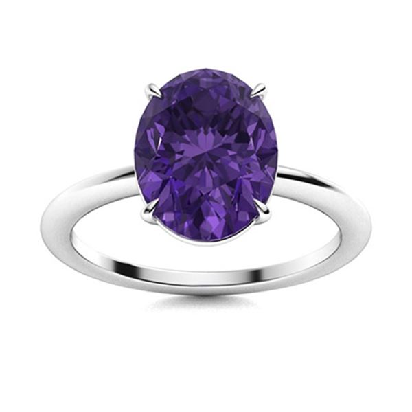 Natural 2.13 CTW Amethyst Solitaire Ring 18K White Gold