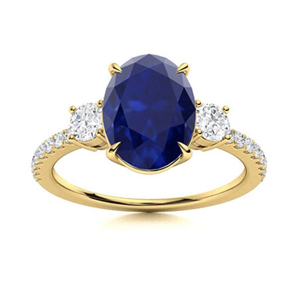 Natural 5.66 CTW Sapphire & Diamond Engagement Ring 18K Yellow Gold