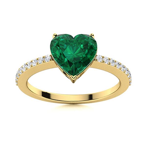 Natural 0.69 CTW Emerald & Diamond Engagement Ring 18K Yellow Gold