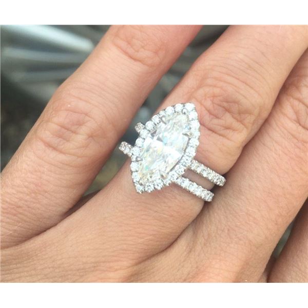 Natural 2.12 CTW Halo Marquise Cut Diamond Ring 14KT White Gold