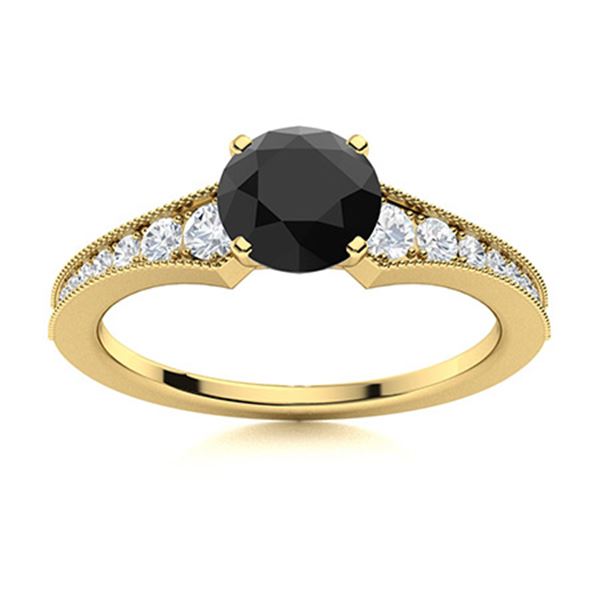 Natural 0.85 CTW Onyx & Diamond Engagement Ring 14K Yellow Gold