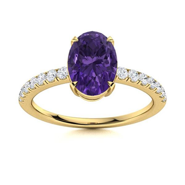 Natural 2.37 CTW Amethyst & Diamond Engagement Ring 14K Yellow Gold