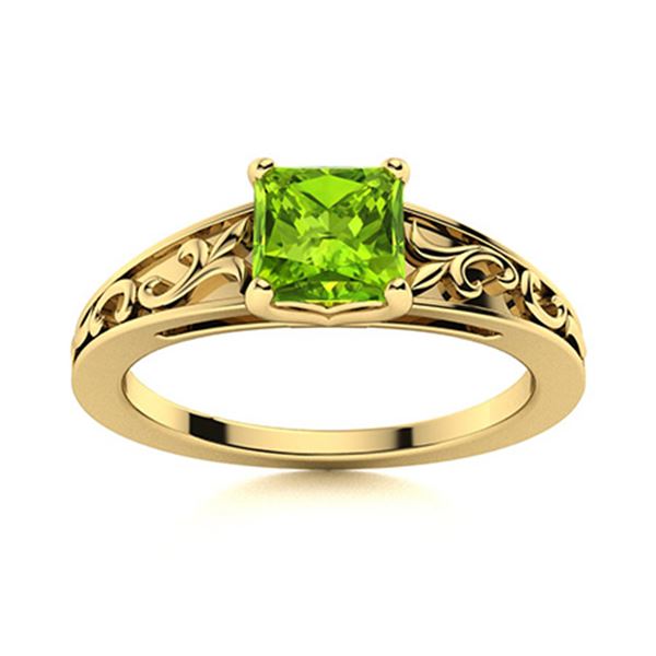 Natural 0.76 CTW Peridot Solitaire Ring 14K Yellow Gold