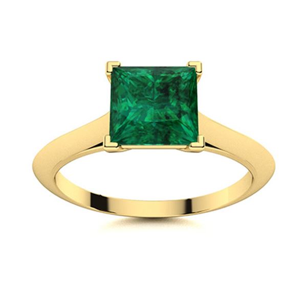 Natural 1.12 CTW Emerald Solitaire Ring 18K Yellow Gold