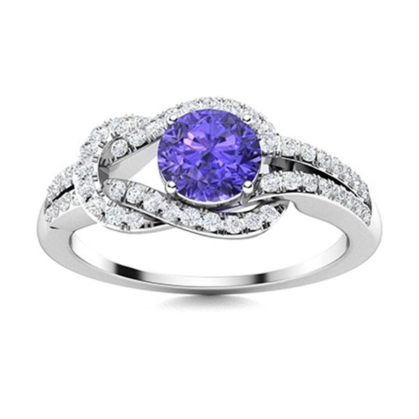 Natural 0.90 CTW Tanzanite & Diamond Engagement Ring 18K White Gold