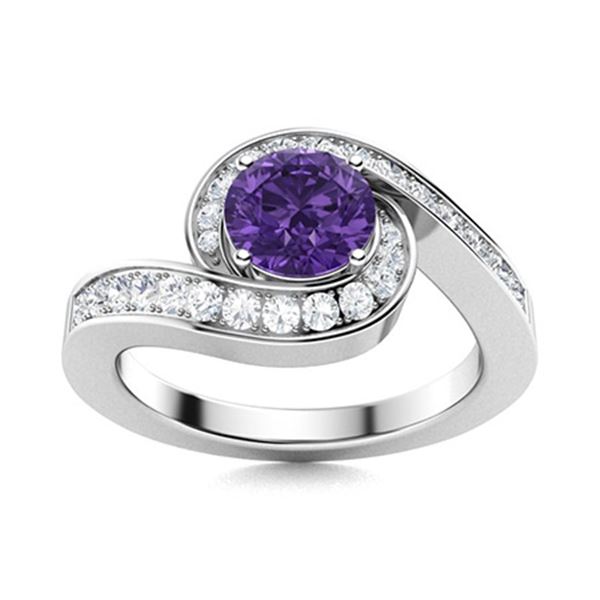 Natural 1.09 CTW Amethyst & Diamond Engagement Ring 14K White Gold
