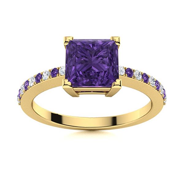 Natural 0.89 CTW Amethyst & Diamond  Engagement Ring 14K Yellow Gold
