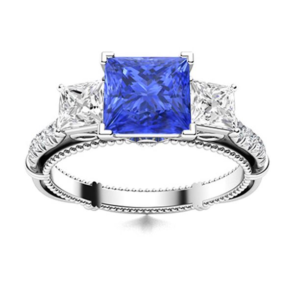Natural 1.75 CTW Ceylon Sapphire & Diamond Engagement Ring 18K White Gold